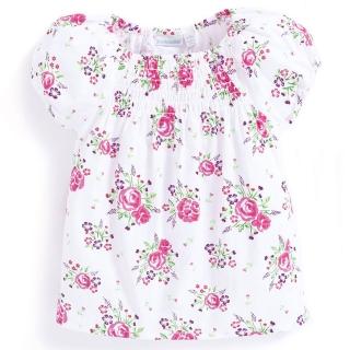 【JoJo Maman BeBe】嬰幼兒短袖純棉上衣單入組_白底玫瑰(JJGS-b5539)