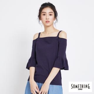 【SOMETHING】一字領喇叭袖T(丈青)