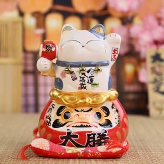 【金石工坊】金運滿載波士桃花貓(高23CM 陶瓷招財貓 達摩 開店送禮 開業禮品 撲滿存錢筒)