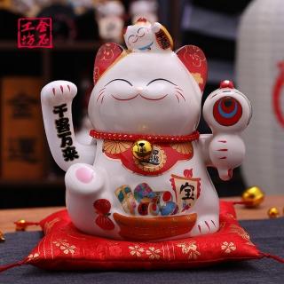 【金石工坊】寶船進寶搖手貓(高18CM 搖手招財貓 陶瓷開運風水擺飾 開店送禮 開業禮品)