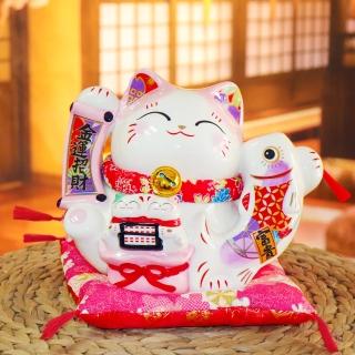 【金石工坊】富貴有餘貓撲滿-中(高19CM 招財貓 陶瓷風水開運擺飾 開店送禮 開業禮品 撲滿存錢筒)