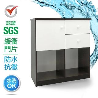 【IHouse】SGS 防潮抗蟲蛀緩衝塑鋼加寬一門二抽半開放置物櫃 寬83.5深43高92cm