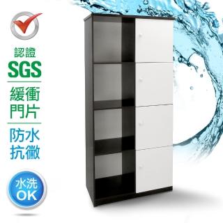 【IHouse】SGS 防潮抗蟲蛀緩衝塑鋼加高四門半開放置物櫃 寬83.5深43高180cm