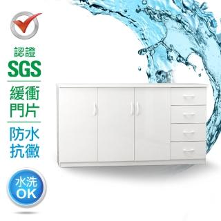 【IHouse】SGS 防潮抗蟲蛀緩衝塑鋼四抽三門置物碗盤櫃 寬164深43高81CM