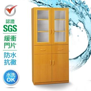 【IHouse】SGS 防潮抗蟲蛀緩衝塑鋼四門二抽置物碗盤櫃寬82深41.5高180CM