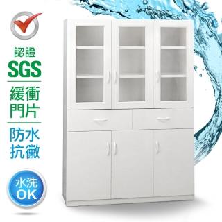 【IHouse】SGS 防潮抗蟲蛀緩衝塑鋼加寬六門二抽置物碗盤櫃寬122深41.5高180CM