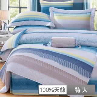 【貝兒居家寢飾生活館】頂級100%天絲床罩鋪棉兩用被七件組(特大雙人/伊凡沙-藍)