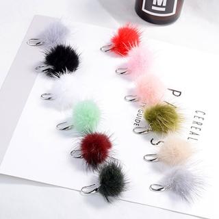 【Angel】時尚可愛水貂絨毛球耳環(黑白灰綠藍粉米色12色)