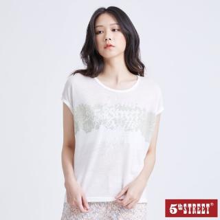 【5th STREET】女蕾絲植絨印花短袖T恤-白色