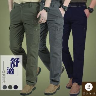 【Boni&rsquo;s】多口袋速乾材質工作休閒褲 L-4XL(軍綠 / 深灰 / 黑)