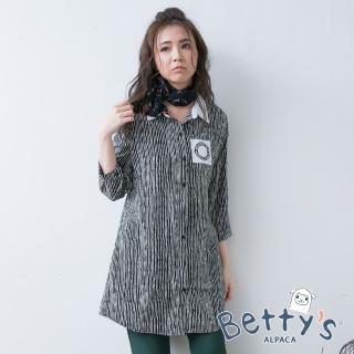 【betty’s 貝蒂思】直線水波紋長版雪紡襯衫(黑色)