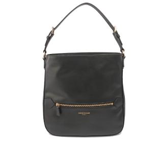【LONGCHAMP】平紋小牛皮肩背HOBO包(黑色)