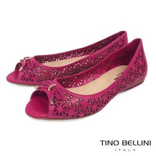 【TINO BELLINI 貝里尼】巴西進口精雕圖騰魚口娃娃鞋A83045(桃紅)