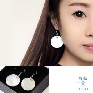 【HERA 赫拉】天然貝殼白色圓形個性耳針/耳夾