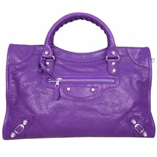 【Balenciaga 巴黎世家】GIANT CITY HAMILTON銀釦機車包(紫色)