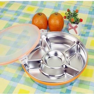 【May Shop】5格不?鋼餐盒戶外野餐便當盒圓形快餐盤(含蓋子)