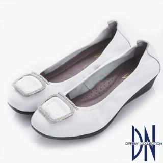 【DN】舒適優雅 真皮方鑽飾楔型包鞋(白)