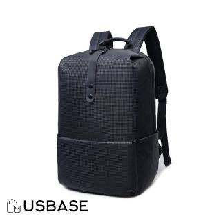 【USBASE】15吋 時尚千鳥紋大容量雙肩筆電後背包(黑色)