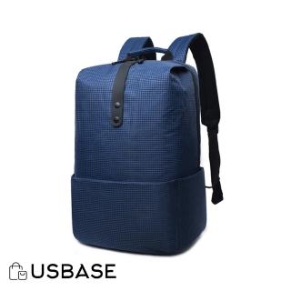 【USBASE】15吋 時尚千鳥紋大容量雙肩筆電後背包(藍色)