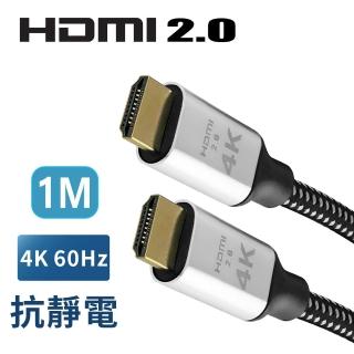 【True】4K 60fps HDMI 2.0 地線抗靜電 20滿芯 超高畫質傳輸線 1米 鍍金接頭(HDMI 1M 公對公)