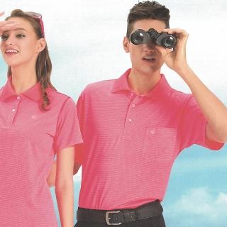 【SINA COVA】男女運動休閒吸濕排汗條紋短POLO衫(桃紅條紋)