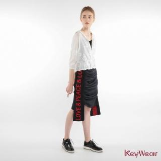 【KeyWear 奇威名品】側邊字母羅紋裝飾及膝裙
