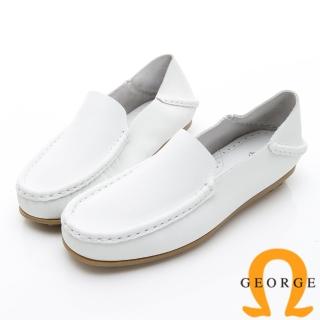【GEORGE 喬治皮鞋】水洗系列 素面縫線懶人樂福鞋休閒鞋-白