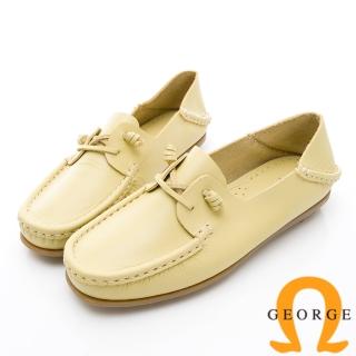 【GEORGE 喬治皮鞋】水洗系列 素面繩結大底休閒鞋-黃