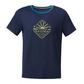 【Wildland 荒野】男彈性棉感抗UV印花上衣(深藍)