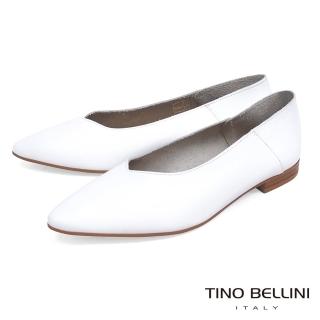 【TINO BELLINI 貝里尼】義大利進口V型深楦平底包鞋B83202(白)