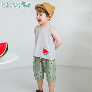 【BebeZoo】無袖上衣+短褲 套裝2件組 - 灰底西瓜咬一口(BE18-M-SET224-GY)