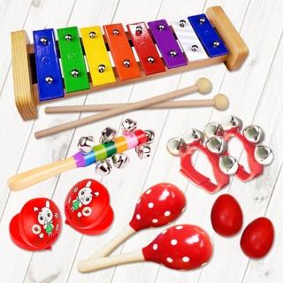 【美佳音樂】奧福打擊樂器/兒童樂器 6件組-含袋-紅色(6件組-含袋-紅色)