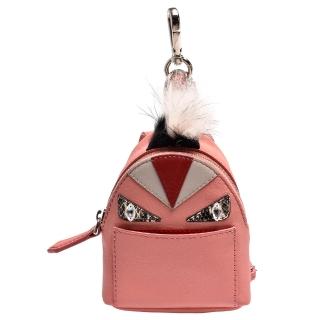 【FENDI 芬迪】經典BUGS怪獸後背包造型蛇皮拼接零錢包鑰匙圈/手袋吊飾(蜜桃色7AR457-7VM-F02TN)
