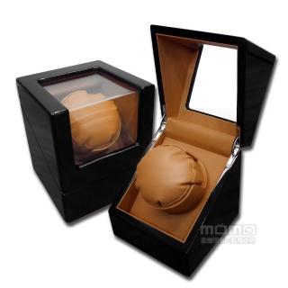 【機械錶自動上鍊盒】單錶錶座轉動 鋼琴烤漆(黃棕x黑)