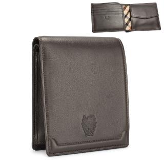 【DAKS】經典家徽壓紋軟皮革零錢袋雙層短夾(深咖啡)