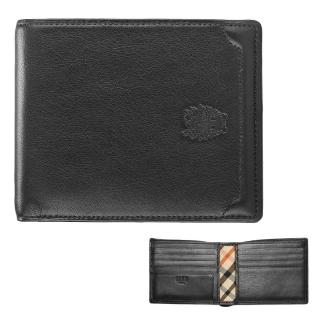 【DAKS】經典家徽壓紋軟皮革多卡雙層短夾(黑色)