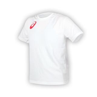 【asics 亞瑟士】男女限量運動排汗LOGO短袖T恤-慢跑 路跑 亞瑟士 白紅(K11613-01)