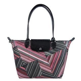 【LONGCHAMP】Le Pliage OP ART 錯視線條漆皮長把摺疊水餃包(小/紅色)