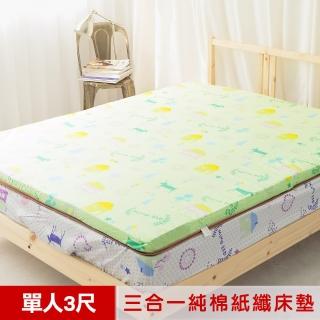 【米夢家居】夢想家園-MIT冬夏兩用純棉+紙纖三合一高支撐記憶床墊(單人3尺-青春綠)