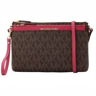 【Michael Kors】深咖啡X口紅色PVC子母手提斜背兩用包