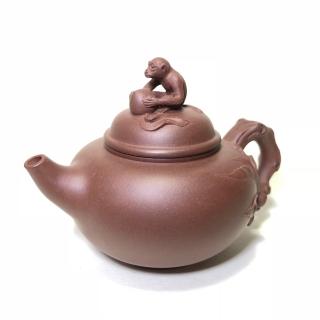 【實力派老工藝師 李有光】靈猴祝壽 220cc(創藝工坊 正品 早期紫砂 宜興紫砂壺 泡茶壺 茶具 生肖猴)