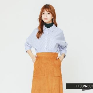 【H:CONNECT】韓國品牌 女裝 - 清新感直條紋口袋襯衫(藍色)
