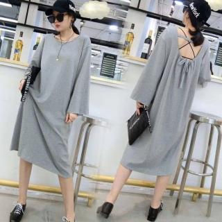 【MsMore】韓版寬鬆視覺藏肉立減5kg-後綁帶裝飾純色長洋裝102855*現貨+預購(3色)