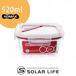 【索樂生活】韓國KOMAX耐熱玻璃保鮮盒-方型520ml(可微波蒸鍋烤箱露營野餐堆疊收納方形食物醃漬密封罐)