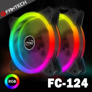 【FANTECH 2入組】雙光圈RGB燈效靜音風扇(FC-124)