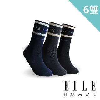 【ELLE HOMME】經典條紋寬口紳士襪-6入組(寬口襪)