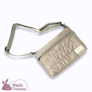 【Manfu Treasures 滿福寶】雙層斜背收納包2.0-香檳金 媽媽包(愜意散步的輕便包/內建卡片證件收納夾層)