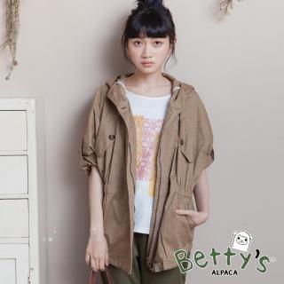 【betty’s 貝蒂思】連帽點點腰間鬆緊拉鍊外套(卡其)