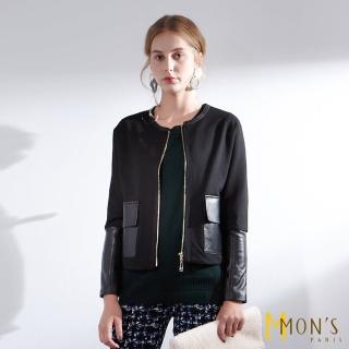 【MON’S】休閒拼接羊皮外套