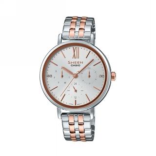 【CASIO 卡西歐】SHEEN 施華洛世奇晶鑽系列/34mm/混色蜜桃金(SHE-3064SPG-7A)